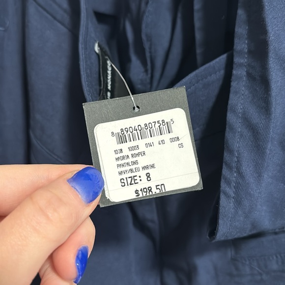 Club Monaco Womens Madria Romper Sz 8 Navy Blue Crepe V-back Coastal NWT - Picture 8 of 8